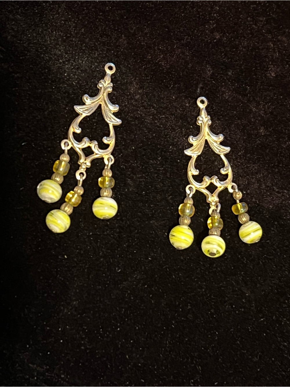 Yellow glass Beaded Filigree Dangle Earrings - Women Jewelry